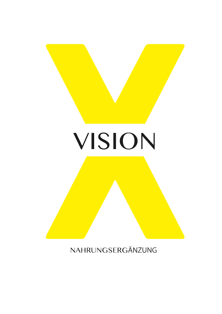 VisionX Nahrungsergänzung Logo in leuchtendem Gelb mit großem X – ideal für kreative Meditation und bewusstseinserweiternde Rituale.