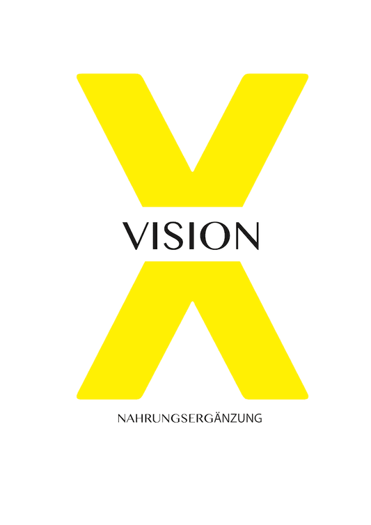 VisionX Nahrungsergänzung Logo in leuchtendem Gelb mit großem X – ideal für kreative Meditation und bewusstseinserweiternde Rituale.